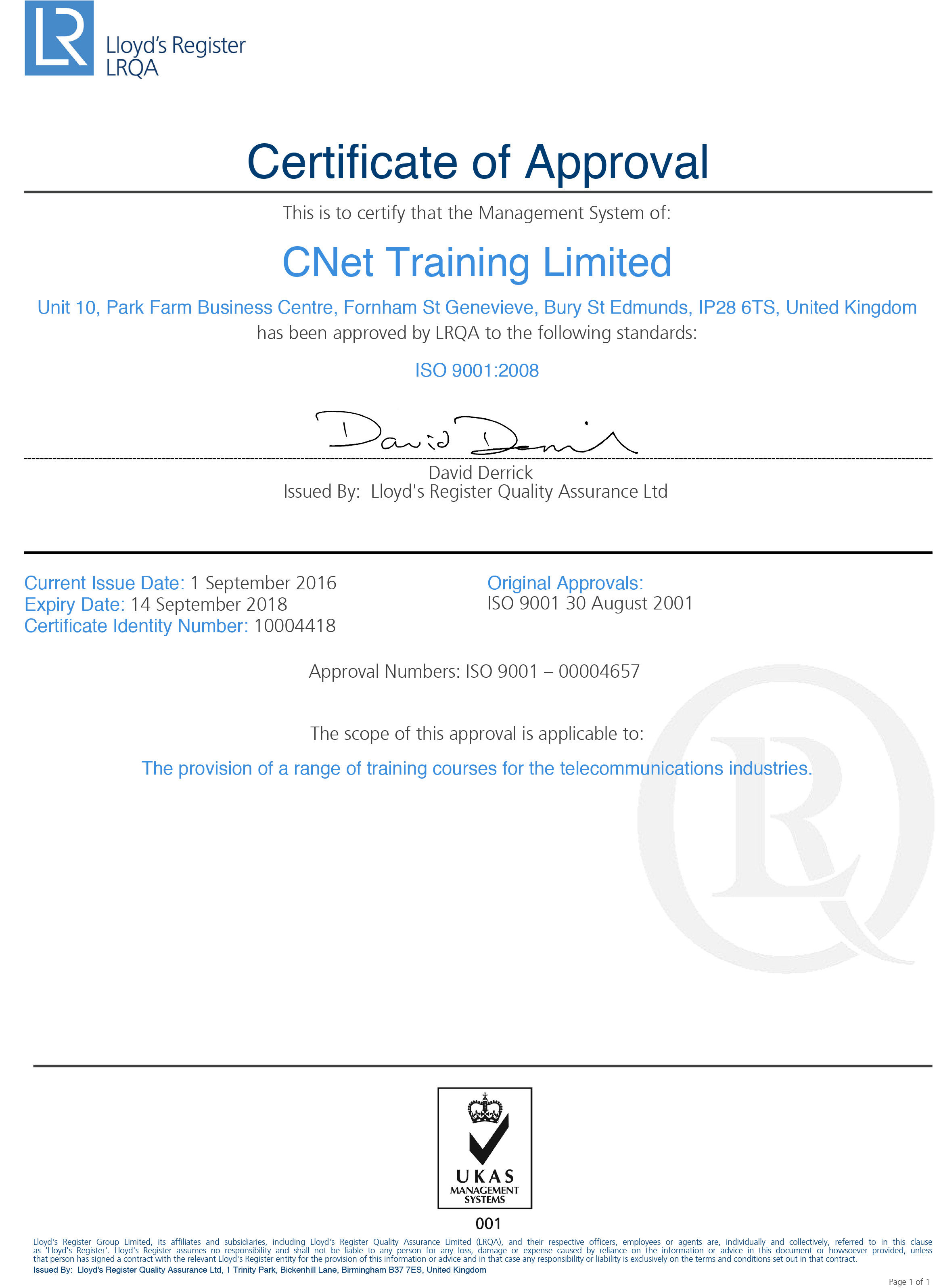 Certificate-0964354-CNet-Training-Limited